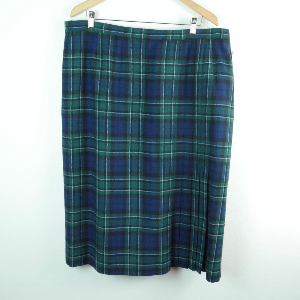 Pendleton MacCallum Tartan Plaid Virgin Wool Skirt Green Navy Blue 22W NWT USA